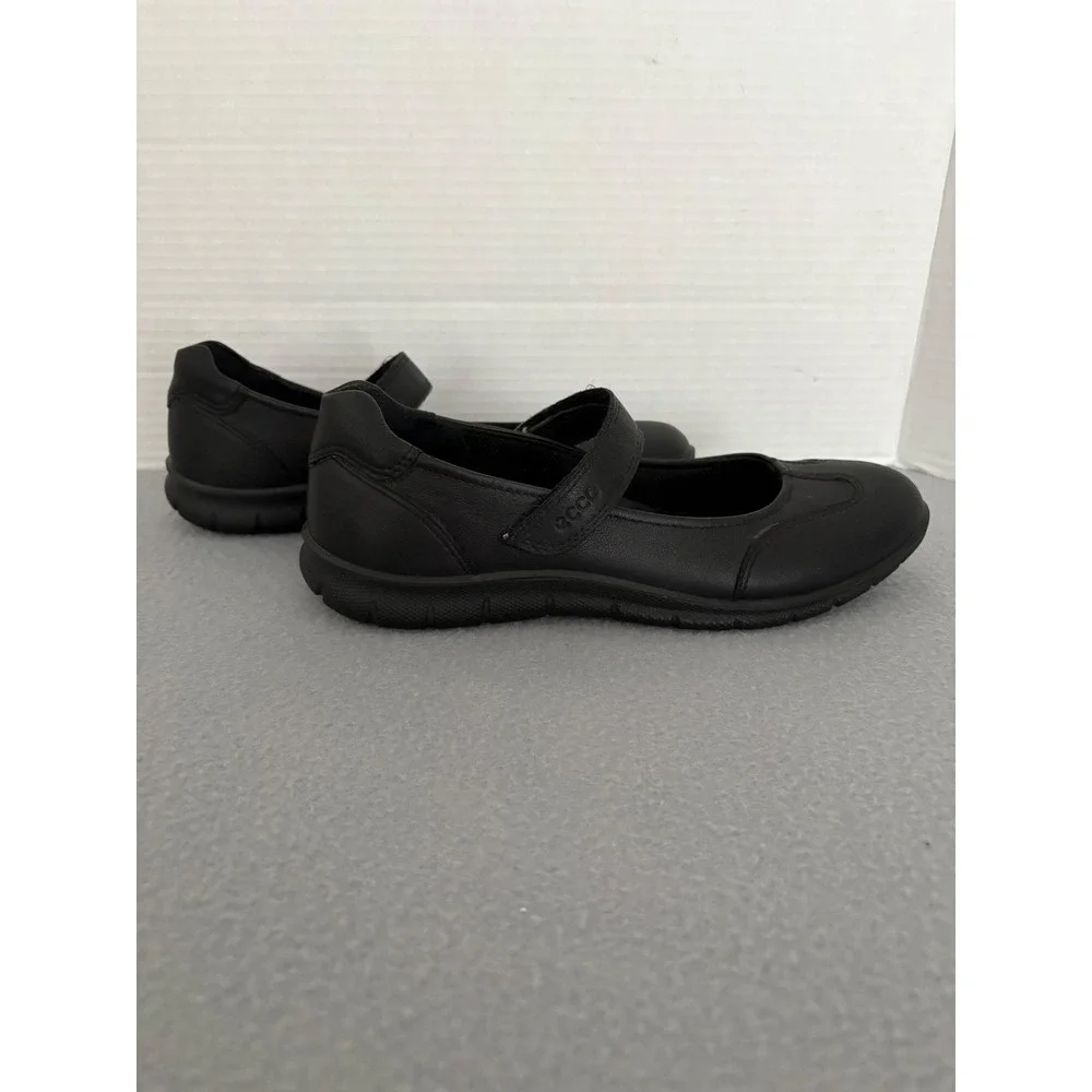 ECCO Womens Mary Jane Flats Leather EU 38 US 7-7.5 Black Hook Loop Comfort Shoe